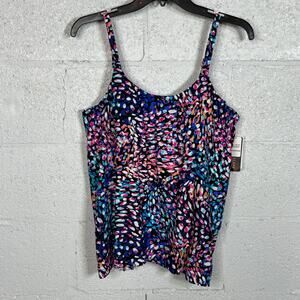 Island Escape Women's Capetown Underwire Tankini Swim Top, Animal Beach Black 12